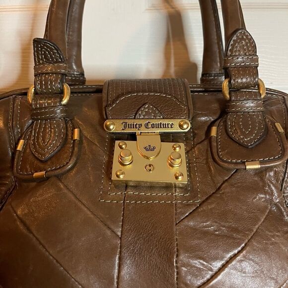 Vintage leather brown juicy Couture large satchel frame top crush lock . - Picture 2 of 16